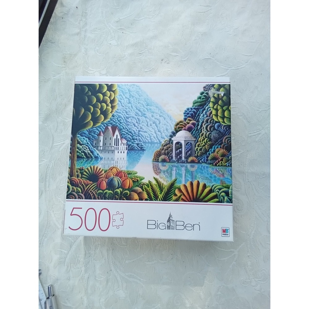 Big Ben 500 Piece Jigsaw Puzzle Teal‎ Lake Andy Russell Fantasy Landscape MB